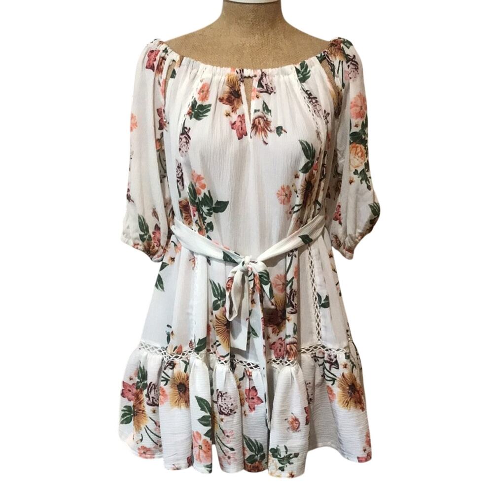 Hello Molly Big Love White Dress Tie Waist Off Shoulder Summer Beach Size 8 - Picture 9 of 9
